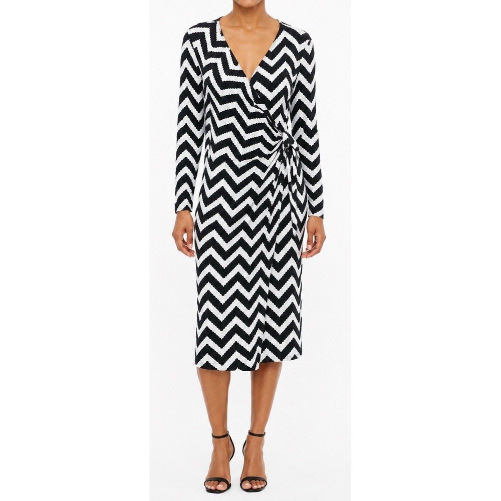 Sunny Leigh Black & White Long Sleeve Wrap Dress Women's Size X-Large